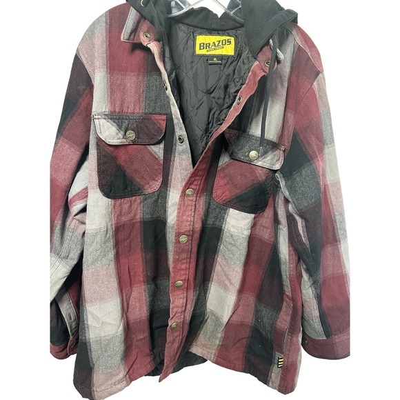 Brazos Men's Work Force Hooded Snap Button Red Plaid Jacket Sz XL Causal Outdoor - Picture 1 of 6